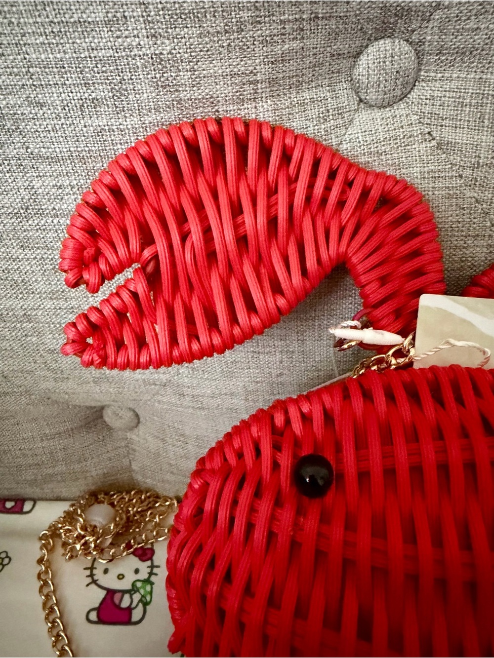 NWT Tommy Bahama red Lobster wicker straw bag purse with gold chain viral rare - Picture 4 of 12